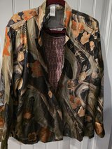 Sheer black background  w/rust, peach, & gold floral & abstract print ladies top set in Fort Leonard Wood, Missouri