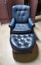 Blue real Leather back reclining chair with matching ottoman.  Very good quality, designed ... in Houston, Texas