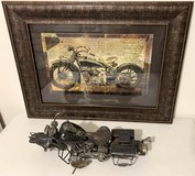 Framed Hell on Wheels Wall Art & Metal Vtg Motorcycle Replica Model Decor *EUC* $30 takes Both in Naperville, Illinois
