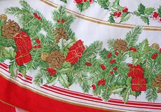 Large round Italian Christmas tablecloth set in Okinawa, Japan