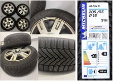 WINTER TIRES - Michelin Alpin 6 205/55R16 91H - almost new, with rims in Wiesbaden, GE