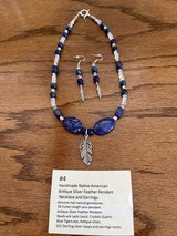 Handmade Native American Antique Silver Feather Pendant Necklace & Earrings in Yucca Valley, California