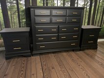 Large Dresser & Nightstands 3pc Bedroom Set Solid Wood Black Satin New in Kingwood, Texas