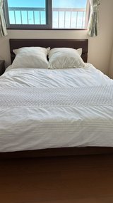 Solid wood bed frame and mattress in Okinawa, Japan