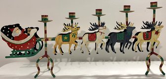 Vintage metal Santa Sleigh & Reindeer 5 taper 26"L Candle Holder / Double sided Centerpiece Chri... in Westmont, Illinois