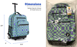 New! J World 20" Sundance Checkers Rolling Backpack w/ Laptop Sleeve in Westmont, Illinois