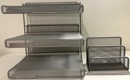 Like New! 2pc Desk Organizer Set - Metal mesh 3 Tier File folder & Letter Holder in New Lenox, Illinois