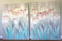 Vintage 80s Set of 2 Tulip Flowers Wall Art - Lee Reynolds Oil on Canvas - 40" Tall in Chicago, Illinois