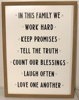 Like New! Framed Wall Art - In this Family Rules Sign - 23"W x 32"H in Naperville, Illinois
