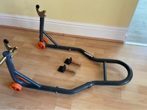 Motorbike rear paddock stand in Lakenheath, UK