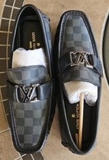 Brand New Men's Louis Vuitton damier graduate canvas print Hockenheim Moccasin  size 10 in Houston, Texas