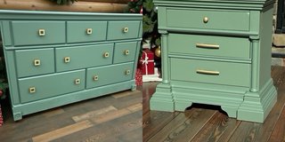 Large Dresser & Nightstand 2pc Bedroom Set Solid Wood Olive Satin New in Kingwood, Texas