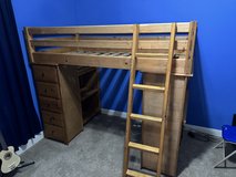 Solid wood loft bed with dresser and desk in Kingwood, Texas