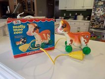 Vintage 1972 Fisher Price Toys #132 Molly Moo Cow Bell Plastic Pull Toy in Brookfield, Wisconsin