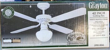 New! Hampton Bay 42" Ceiling Fan - reversible color blades White / Bleached Oak in Joliet, Illinois