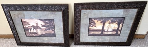 Wall Art - Framed Sailboat & Lighthouse Lake - vintage Set of 2 by Tina Chaden in Joliet, Illinois