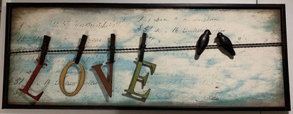 Wall Art - Dimensional Love Birds on a Wire - 32"W black metal Frame *EUC* in Westmont, Illinois