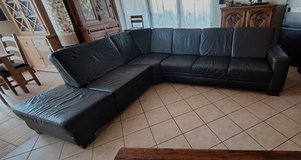 Modern, large leather/ torro sofa set with wooden legs in Spangdahlem, Germany