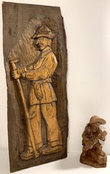 Vintage Wall Folk Art & Figure - Hanging Carved Woodsman & Traveling Musician w/ guitar Sculpture in Chicago, Illinois