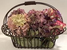 Metal Basket w/ faux Hydrangea Flowers - 17"L x 10" x 12"H - Home Decor in Naperville, Illinois