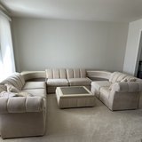 Spacious Ivory Beige U-Shaped Sectional Sofa + Matching Ottoman — Excellent Condition in Aurora, Illinois