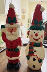 Vintage Christmas 12” Santa and Snowman Wax Candle Set in Perry, Georgia