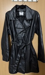 Miss Selfie (L) Hip Length Faux Leather Trench Coat in Ramstein, Germany