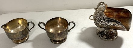 Vintage 3pc Silver Plate Set - Empire Creamer Sugar bowl & Scuttle in Naperville, Illinois
