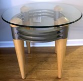 End / Side Table - Oval Glass Top / Wood Legs - 28" x 24" x 22.5"H in Naperville, Illinois