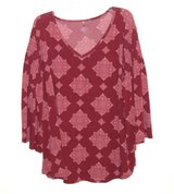 EVRI Woman's 2X Bell Sleeve Red Paisley Boho 70s Hippie Blouse in Yorkville, Illinois