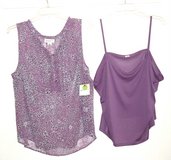 NEW Liz Claiborne 2-in-1 Henley Ruffle Tank Top Sheer Chiffon Purple Floral 2X in Joliet, Illinois