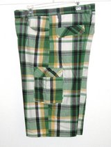 Vintage Godbody Green Plaid Wide Leg Skater 7 Pocket Cargo Shorts Men's 36 in Joliet, Illinois