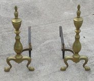 fireplace andirons / firedogs /fireplace log rack/ antique regency brass n iron/ 18"L - 20"Tall in Warner Robins, Georgia