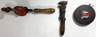 $20 Set - 3 Vintage Tools - Craftsman Hand Crank eggbeater style Drill - Monkey Wrench & 50' Ta... in Joliet, Illinois