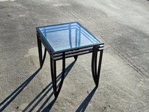end table or bed side table glass n metal 23.5"L - 20"W - 22"T like new condition in Byron, Georgia