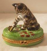 Handpainted Limoges Porcelain Egg Cat & Butterfly Trinket Box with Brass Accent in Sacramento, California