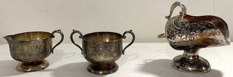 Vintage 3pc Silver Plate Set - Empire Creamer Sugar bowl & Scuttle in Naperville, Illinois