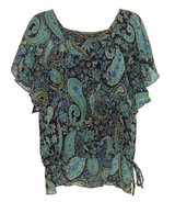 Apt 9 Paisley Flutter Slit Sleeve Sheer Lined Blouse Elastic Waist Woman's Large in Yorkville, Illinois