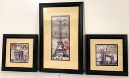3pc Wall Art - Framed Destination Paris United Kingdom T Chaden Prints - EUC *$30 Takes ALL* in Naperville, Illinois