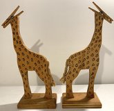 Vintage Folk Art 2 Carved Wood Clothespin Giraffe Holder sculptures Animal Figure Home Decor in Chicago, Illinois