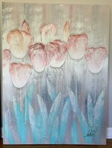 Vintage 80s Tulip Flowers Wall Art - Lee Reynolds Oil on Canvas - 40" Tall in Naperville, Illinois