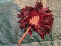 Red Feather Fan with Gold and Wood Handle in Houston, Texas
