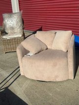 Modern round accent chair in beige corduroy fabric in Kingwood, Texas