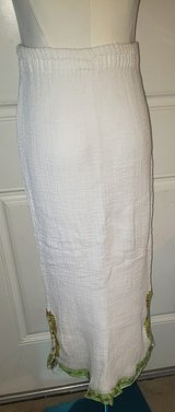 Handsewn Ethiopian White Elastic Skirt with Embroidered Trim (Size S) in Sacramento, California