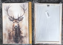 Deer canvas HD picture wall art 18x12 wood frame metal hook new in Batavia, Illinois