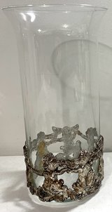Vintage A. Court Bunny Rabbit clear Glass 9.5"H cylinder flower Vase in New Lenox, Illinois
