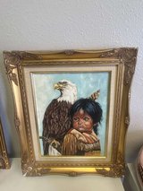 Native American Boy with Imperial Eagle Canvas Art – Carved Gold Frame in Kingwood, Texas