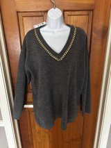 New INC Grey V-Neck Sweater with Gold Chain Embellishment in Batavia, Illinois
