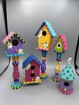 Whimsical birdhouses on candlesticks fun finials by hgtv feat artist in Batavia, Illinois