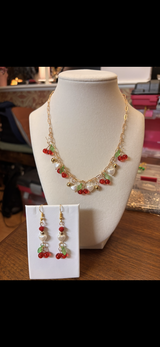 New handmade Cherries charm necklace with matching earrings in Plainfield, Illinois